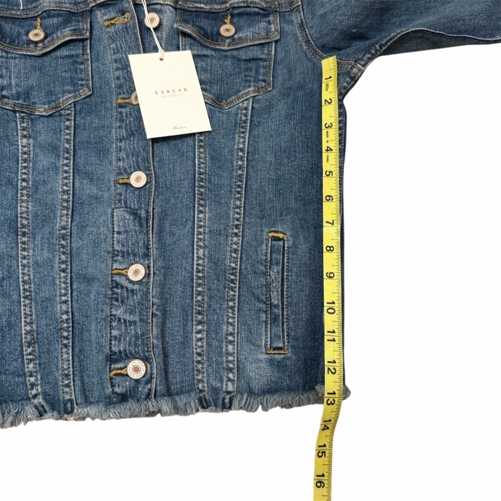 KanCan Wilson Denim Jacket Women’s X-Small Dark Wash Trucker Distressed Spring - Picture 5 of 5